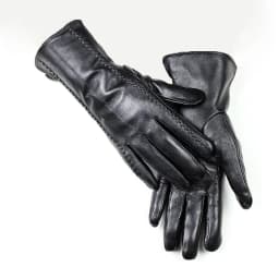 Women's Colored Leather Gloves Fashion Striped Style with Velvet Lining Warm Autumn Winter Sheepskin Finger Gloves