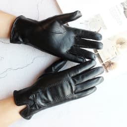Women's Colored Leather Gloves Fashion Striped Style with Velvet Lining Warm Autumn Winter Sheepskin Finger Gloves