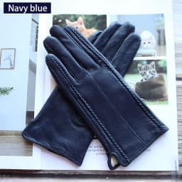 Women's Colored Leather Gloves Fashion Striped Style with Velvet Lining Warm Autumn Winter Sheepskin Finger Gloves