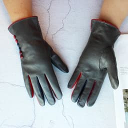 Women's Colored Leather Gloves Fashion Striped Style with Velvet Lining Warm Autumn Winter Sheepskin Finger Gloves