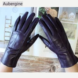 Women's Colored Leather Gloves Fashion Striped Style with Velvet Lining Warm Autumn Winter Sheepskin Finger Gloves