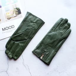 Women's Colored Leather Gloves Fashion Striped Style with Velvet Lining Warm Autumn Winter Sheepskin Finger Gloves