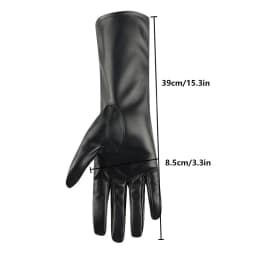 Women 39cm Long Black PU Leather Gloves Cosplay Stage Performance Fashion Winter Keep Warm Velvet Lining Windproof Mittens