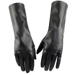 Women 39cm Long Black PU Leather Gloves Cosplay Stage Performance Fashion Winter Keep Warm Velvet Lining Windproof Mittens