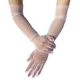 Women Sexy Black White Dot Lace Long Tulle Gloves Bride Wedding Elegant Retro Fashion Transparent Full Finger Thin Mesh Gloves