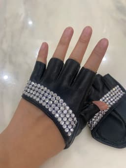 Women's Fashion Half Palm Semi- finger PU Leather Rhinestone Gloves Men's Fingerless Hip-hop Personality Diy Gloves