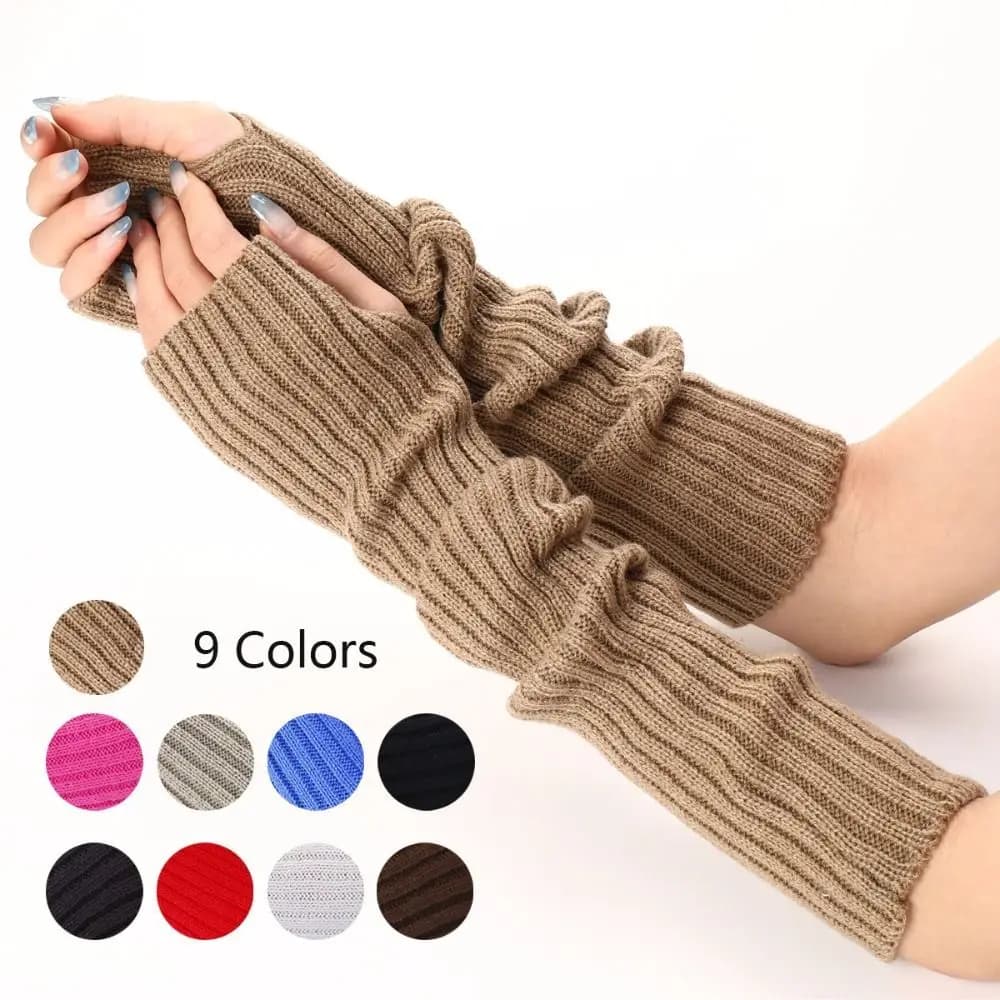 Women Knitted Arm Warmers Long Fingerless Gloves Winter Gothic Lolita Arm Sleeve Solid Glove Classic Half Finger Soft Mitten