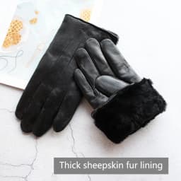 Men's Winter Thick Warm Leather Gloves Enlarged Sheepskin Fur Lined Windproof Cold Resistant Outdoor Motorcycle Riding Gloves