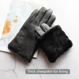 Men's Winter Thick Warm Leather Gloves Enlarged Sheepskin Fur Lined Windproof Cold Resistant Outdoor Motorcycle Riding Gloves