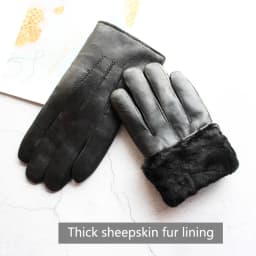 Men's Winter Thick Warm Leather Gloves Enlarged Sheepskin Fur Lined Windproof Cold Resistant Outdoor Motorcycle Riding Gloves