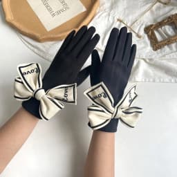 Korean Love Knitted Bow Cold Proof Full Finger Touch Screen Gloves For Women's Winter Plus Velvet Thicken Windproof Driving Warm