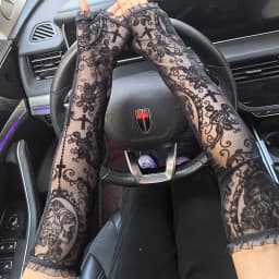 Women Rose Print Mesh Sexy Lolita Black Transparent Long Fingerless Gloves Cosplay Performance Drive Sunscreen Sleeve Cover