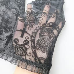 Women Rose Print Mesh Sexy Lolita Black Transparent Long Fingerless Gloves Cosplay Performance Drive Sunscreen Sleeve Cover