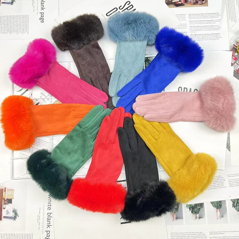 Winter Women Keep Warm Plus Velvet Touch Screen Thicken Plush Wrist Suede Gloves Solid Simple Elegant Soft Drive Cycling