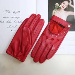 New Women's Sheepskin Gloves Thin Unlined Rivet Style Colored Driving Leather Gloves