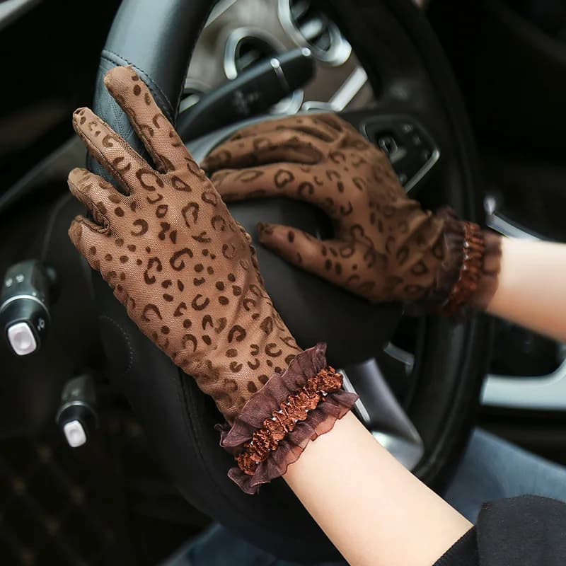 Summer Sexy Lace Black Leopard Sun Protection Sunscreen Touch Screen Drive Cycling Short Thin Gloves Jacquard Etiquette