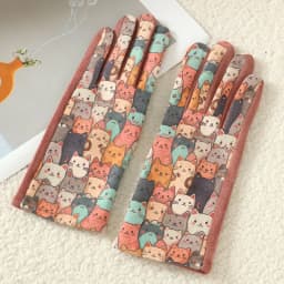 Cartoon Printing Cute Cat Dog Oil Painting Suede Gloves Women Winter Thickened Warm Touchscreen Gloves Student Girl Prevent Cold