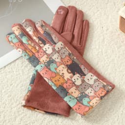 Cartoon Printing Cute Cat Dog Oil Painting Suede Gloves Women Winter Thickened Warm Touchscreen Gloves Student Girl Prevent Cold