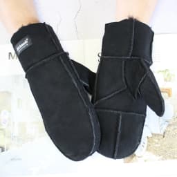 Men's Winter Warm Sheepskin Fur Mittens Thickened Windproof Cold-Proof Wool Lined Leather Gloves for Cold Weather Protection