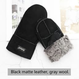 Men's Winter Warm Sheepskin Fur Mittens Thickened Windproof Cold-Proof Wool Lined Leather Gloves for Cold Weather Protection