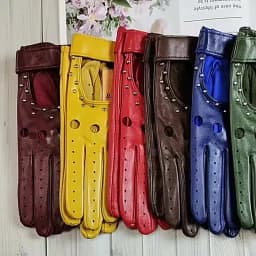 Summer Driving All Finger Leather Gloves Women's Sheepskin Unlined Fashion Hollow Out Style Outdoor Motorcycle Riding