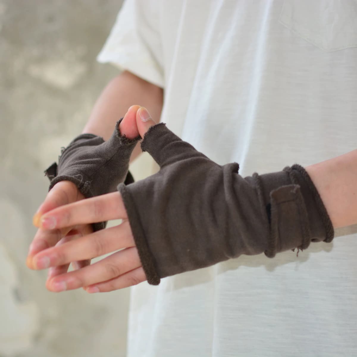 Rough Selvedge Design Vintage Punk Fingerless Gloves Man Woman Techwear Style Looped Fabric Pure Cotton Gloves Black Coffe Gray