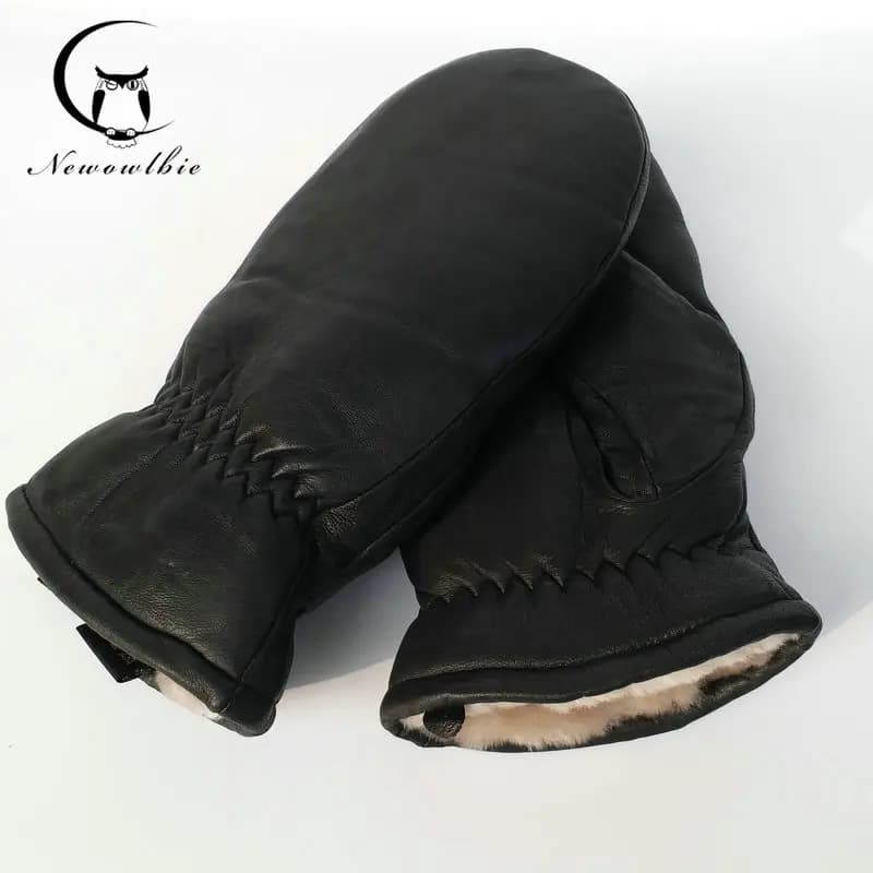 Men Sheepskin Gloves Genuine Leather Glove for Men Winter Outdoor Warm Fur Thickening Thermal Gloves