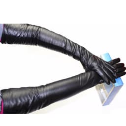 Long Sheepskin Gloves Women's Genuine Leather 58cm Length Sleeve Velvet Lining Keeps Warm in Autumn and Winter