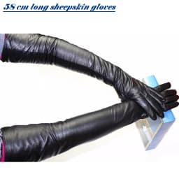 Long Sheepskin Gloves Women's Genuine Leather 58cm Length Sleeve Velvet Lining Keeps Warm in Autumn and Winter