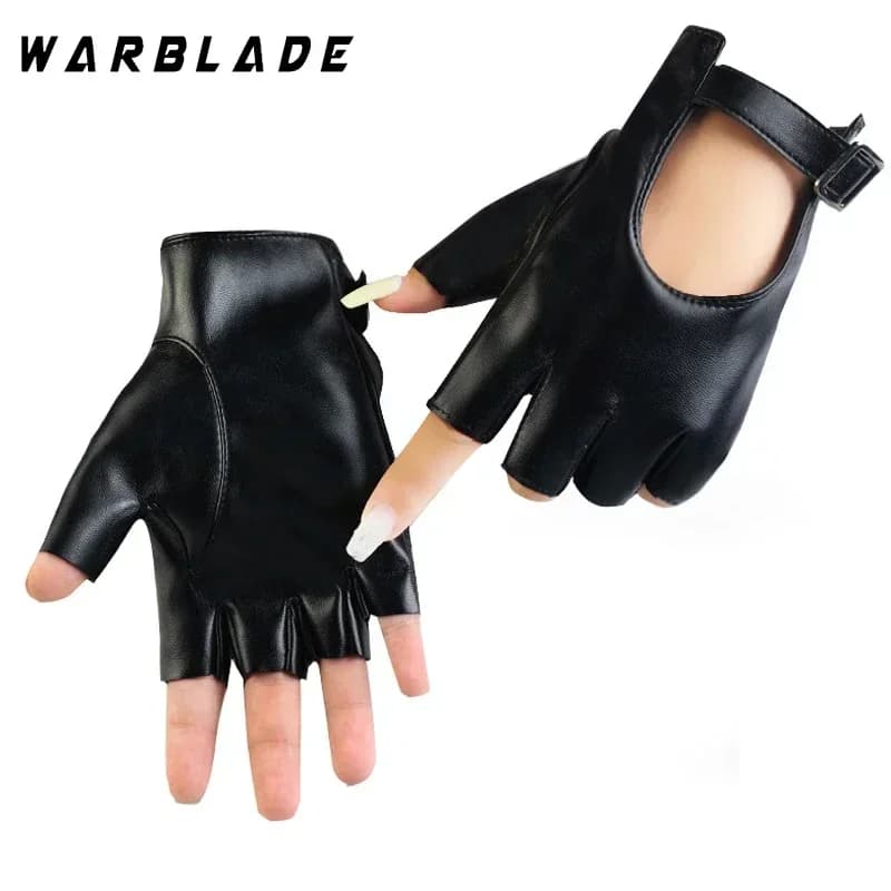 Women Halloween PU Leather Waterproof Fingerless Gloves Female Half Finger Driving Cycling New Fashion Punk Gloves Dance Gloves