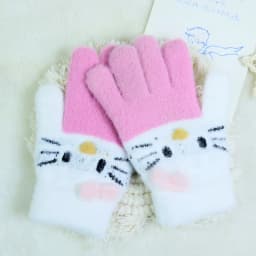 Winter Warm Woolen Gloves for 4-10 Years Old Cute Cartoon Cat Fingers Children's Color Block Gloves