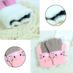 Winter Warm Woolen Gloves for 4-10 Years Old Cute Cartoon Cat Fingers Children's Color Block Gloves