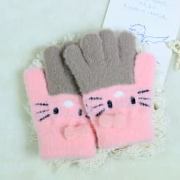 Winter Warm Woolen Gloves for 4-10 Years Old Cute Cartoon Cat Fingers Children's Color Block Gloves