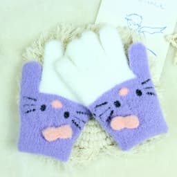 Winter Warm Woolen Gloves for 4-10 Years Old Cute Cartoon Cat Fingers Children's Color Block Gloves