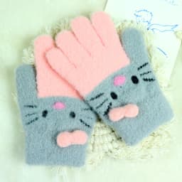 Winter Warm Woolen Gloves for 4-10 Years Old Cute Cartoon Cat Fingers Children's Color Block Gloves
