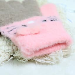 Winter Warm Woolen Gloves for 4-10 Years Old Cute Cartoon Cat Fingers Children's Color Block Gloves