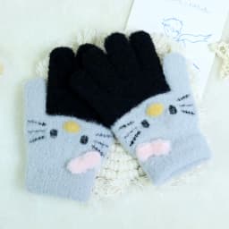 Winter Warm Woolen Gloves for 4-10 Years Old Cute Cartoon Cat Fingers Children's Color Block Gloves