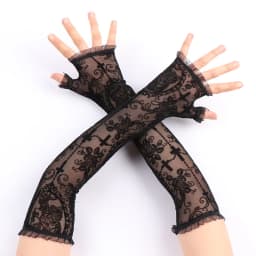 Gothic Lolita Girls Black Spider Web Cross Gloves Punk Harajuku Halloween Cosplay Women Half Finger Fingerless Lace Mesh Mittens