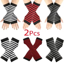 Y2K Punk Long Sleeves Gloves for Man Women Fingerless Stripe Hip-Hop Mittens Knitted Elbow Elastic Outdoor Warmer Arm Finger