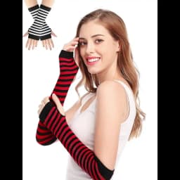 Y2K Punk Long Sleeves Gloves for Man Women Fingerless Stripe Hip-Hop Mittens Knitted Elbow Elastic Outdoor Warmer Arm Finger