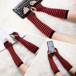Y2K Punk Long Sleeves Gloves for Man Women Fingerless Stripe Hip-Hop Mittens Knitted Elbow Elastic Outdoor Warmer Arm Finger
