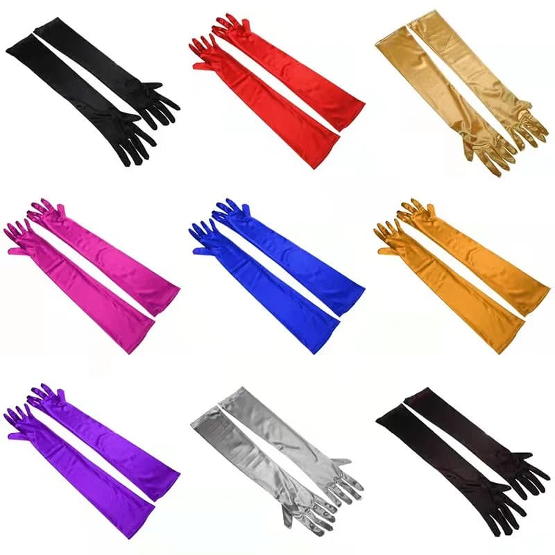 Women's Evening Party Formal Gloves Solid Satin Long Finger Mittens for Events Activities Red White Rose Color Party Cosplay