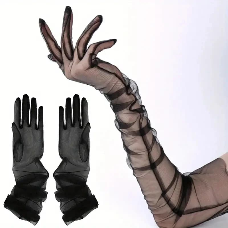Women Sexy Lace Gloves White Black Mesh Tulle Gloves Driving Summer Sunscreen Mittens Wedding Etiquette Thin Elbow Long Gloves