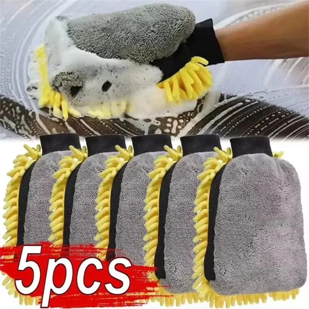 1/5pcs Waterproof Microfiber Chenille Car Washing Gloves Double-Faced Cleaning Mitt Auto Care Detailing Brush for Car