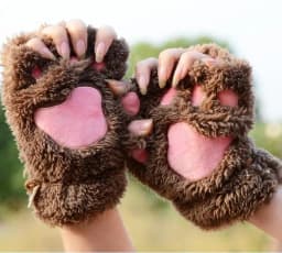 Women Lovely Cartoon Fluffy Bear Cat Claw Paw Mittens Winter Female Half Finger Plush Gloves Ladies Fingerless Warm Gloves G22