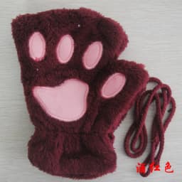 Women Lovely Cartoon Fluffy Bear Cat Claw Paw Mittens Winter Female Half Finger Plush Gloves Ladies Fingerless Warm Gloves G22