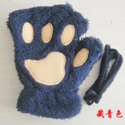Women Lovely Cartoon Fluffy Bear Cat Claw Paw Mittens Winter Female Half Finger Plush Gloves Ladies Fingerless Warm Gloves G22