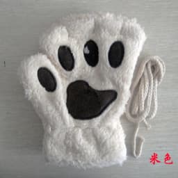 Women Lovely Cartoon Fluffy Bear Cat Claw Paw Mittens Winter Female Half Finger Plush Gloves Ladies Fingerless Warm Gloves G22