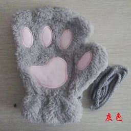 Women Lovely Cartoon Fluffy Bear Cat Claw Paw Mittens Winter Female Half Finger Plush Gloves Ladies Fingerless Warm Gloves G22