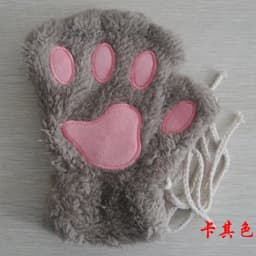 Women Lovely Cartoon Fluffy Bear Cat Claw Paw Mittens Winter Female Half Finger Plush Gloves Ladies Fingerless Warm Gloves G22